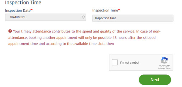 Step 5 Select MVPI Fahas Inspection date and time